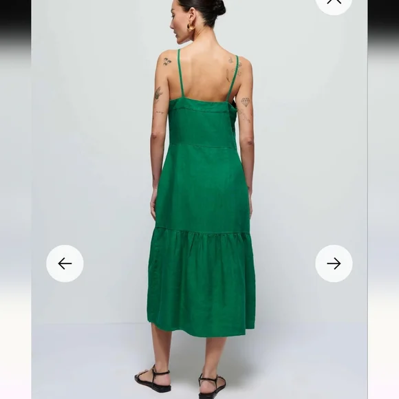 NATION LTD MIDI DRESS STRAPPY ORGANIC LINEN FRONT BUTTON SZ MEDIUM EUC - Picture 3 of 16